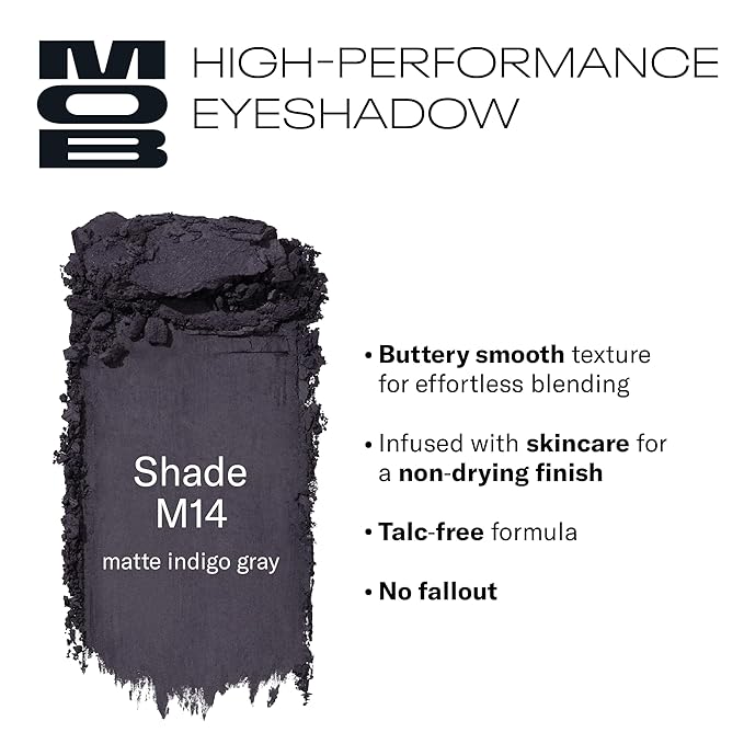 MOB Beauty Eyeshadow M14 Matte Indigo Grey – Cool-Toned Periwinkle Grey Shade for Smoky Eye or Outer Corner, Talc-Free Vegan Cruelty-Free Skincare Infused Long Wear Sustainable Refillable