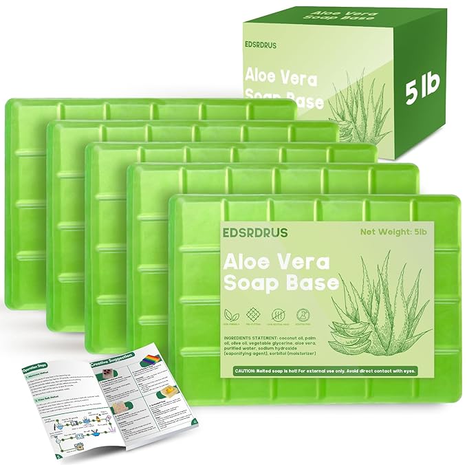 5lb Glycerin Soap Base - Scented Melt and Pour Soap Base for DIY Crafting, Easy to Cut, Vegan and Cruelty-Free, Moisturizing and Gentle on Skin, Perfect for Soap Making Supplies (Aloe Vera, 5 Pound)