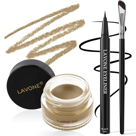 LAVONE Eyeliner Set - Waterproof Makeup Kit with Liquid Eye Liner Pencil, Gel Eyeliner and Angled Eye Liner Brush, Waterproof, Smudge Resistant, Long Lasting Formula - Light Blonde