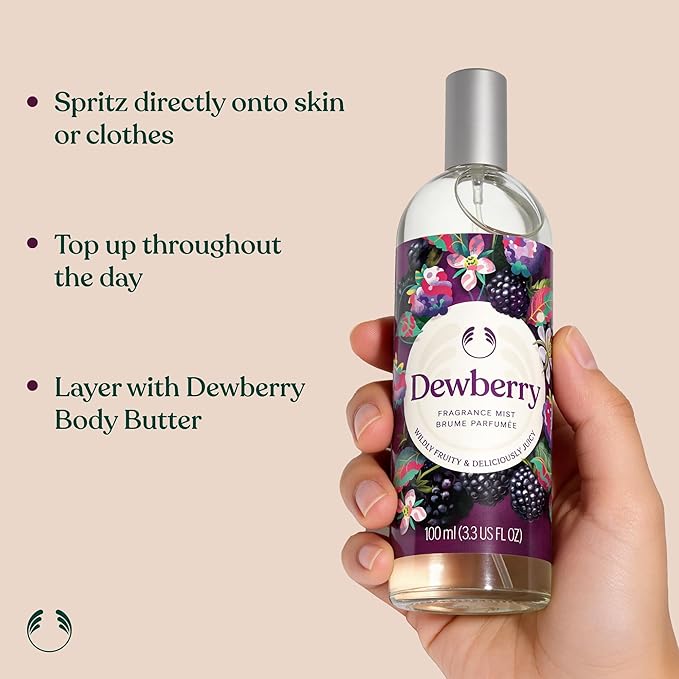 The Body Shop Dewberry Fragrance Mist | Refreshing & Fruity Body Spray with Notes of Jasmine and White Lily | Vegan, 100 ml / 3.3 oz