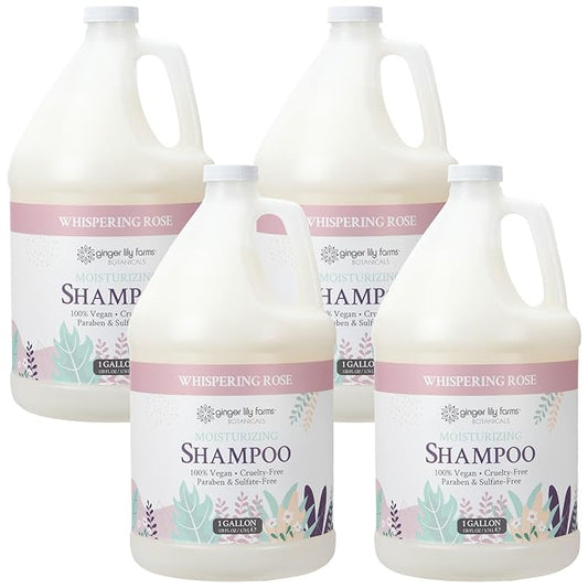 Ginger Lily Farms Botanicals Moisturizing Shampoo for All Hair Types, 100% Vegan & Cruelty-Free, Whispering Rose Scent, 1 Gallon (Pack of 4)
