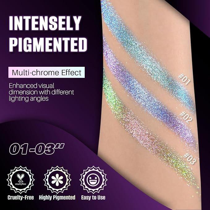 Duochrome Glitter Eyeshadow Shimmer Metallic,High-Pigment, Crème-Powder Eyeshadow Makeup for Holiday & Festive Looks, Vegan & Cruelty-Free#02