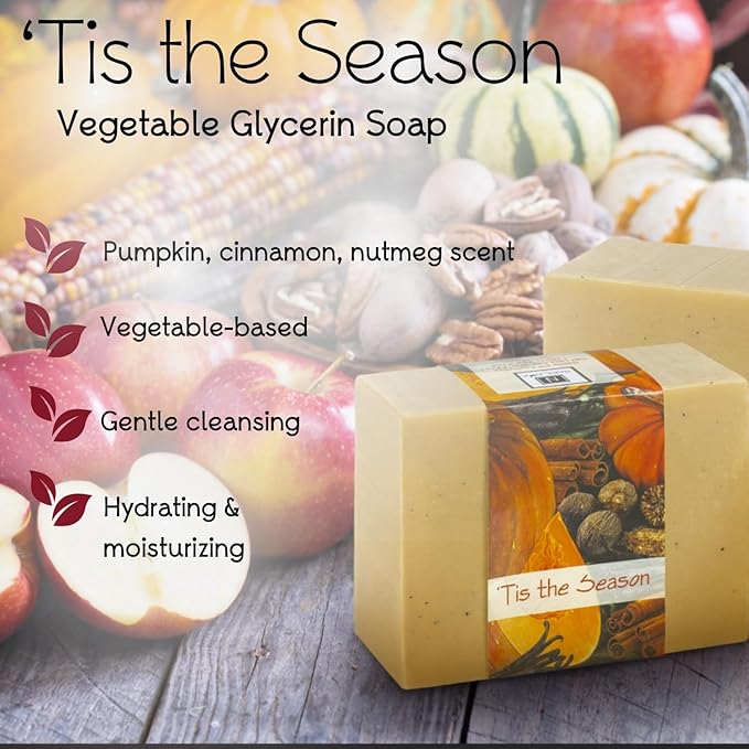 Glycerin Bar Soap 'Tis the Season Scent - Natural, Vegan-Friendly, Hypoallergenic - Moisturizing and Hydrating with 100% Vegetable Glycerin - Sulfate-Free, Paraben-Free, Chemical-Free - 4.5 oz