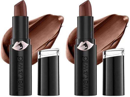 wet n wild Mega Last Matte Lip Color, Semi Matte Hyaluronic Acid Infused, Long Lasting Full Coverage for a Nourishing Pout, Cruelty-Free & Vegan - Mochalicious (Pack of 2)