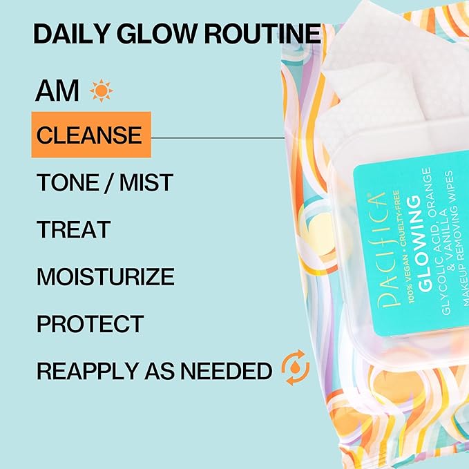Pacifica Makeup Remover Face Wipes - 8-Pack Daily Facial Cleansing Exfoliating Towelettes - Biodegradable - Organic - w/Gycolic Acid - Clean Beauty Vegan & Cruelty-Free Dermatologist Tested 240 Count