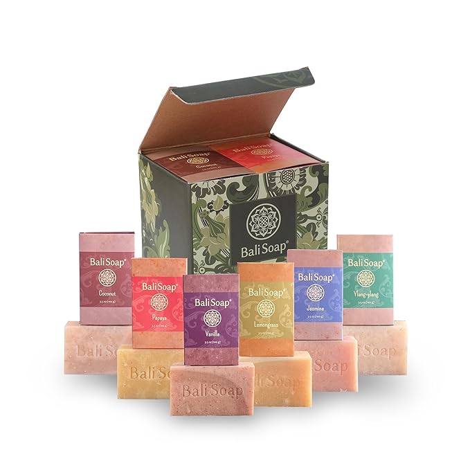 Bali Soap Premium Natural Soap Gift Set - 6 Handcrafted Bars with Botanical Extracts, Vegan Cold Process Soap, Moisturizing & Nourishing