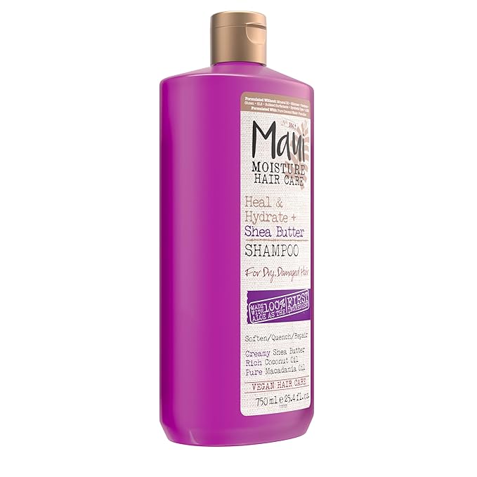 Maui Moisture Heal & Hydrate + Shea Butter Shampoo for Dry, Damaged Curls Helps Revive Curly & Coily Hair with Coconut Oil & Macadamia Oil, Vegan & Sulfate-Free Surfactants, 25.4 fl. oz