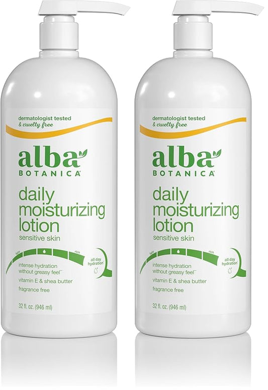 Alba Botanica Daily Moisturizing Lotion,Sensitive Skin,Fragrance Free,32 Oz (Packaging May Vary),(Pack of 2)