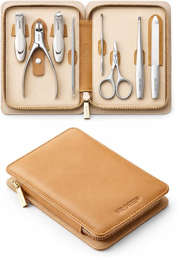 MR.GREEN Manicure Pedicure Set 8-in-1, Heavy Duty Anti-Splash Nail Clippers, Upgraded Multi-Function Nail Clipper Set, German Stainless Steel Nail Grooming Kit for Women& Men with Premium Leather Case