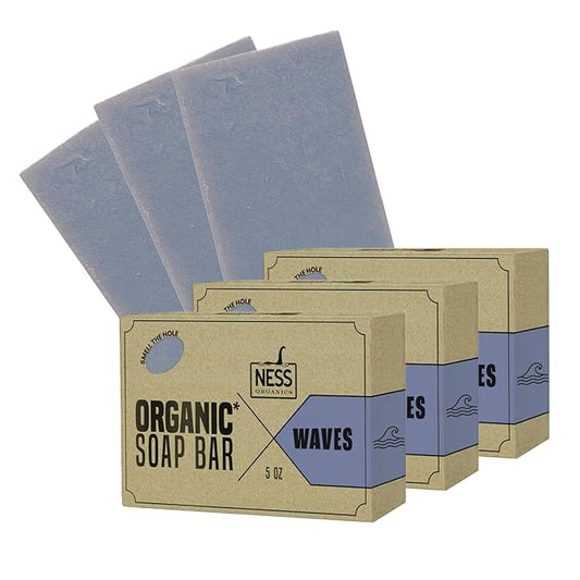 Ness Mens Soap Bar - Waves Scent - Natural Soap For Men - Mens Bar Soap With Organic Ingredients & Essential Oils - Moisturizing Bar Soap - Handmade In The USA, Cruelty Free, Vegan - 3 Pack