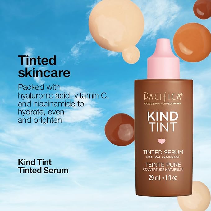 Pacifica Tinted Moisturizer – Kind Tint Serum, Lightweight Hydrating Foundation with Vegan Collagen & Hyaluronic Acid for Dewy Glow, Buildable Coverage, Vegan, 1 fl oz (Shade 04)