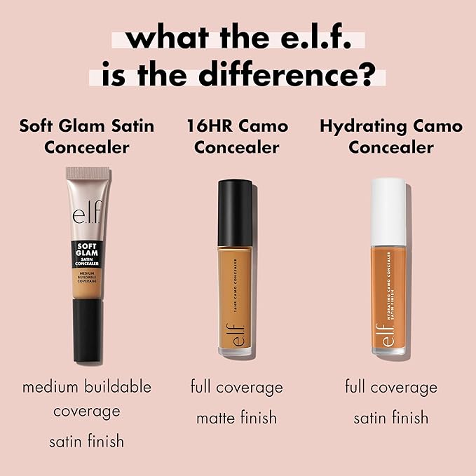 e.l.f. Soft Glam Satin Concealer, Medium Coverage For Blemishes & Under-Eye, Crease-Resistant, Long Lasting, Vegan & Cruelty-Free, 14 Fair Cool