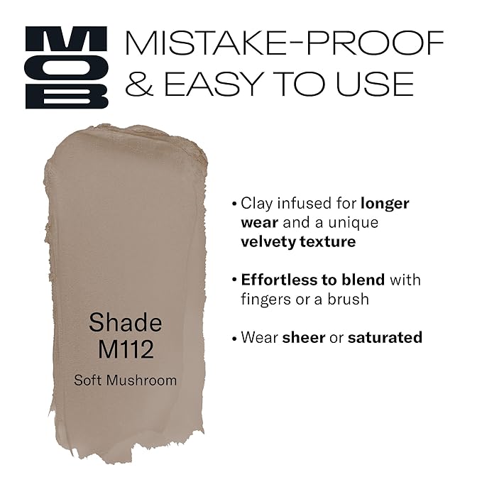 MOB Beauty Cream Clay Eyeshadow M112 – Soft Mushroom| Skincare-Infused, Vegan, Cruelty-Free, Blendable Cream-to-Velvet Finish, Buildable Pigment, Clean Eyeshadow in Sustainable, Biodegradable Compact