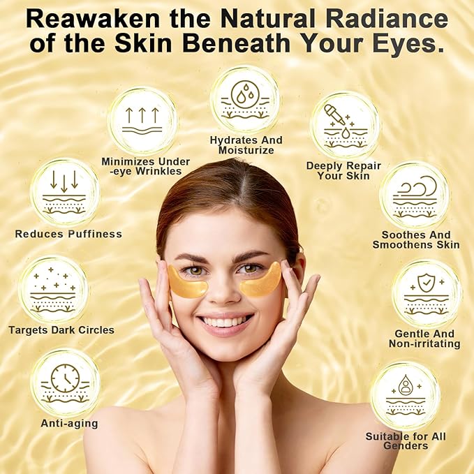 Under Eye Patches (48 Pairs) - 24K Gold Eye Masks Enriched with Abundant Collagen for Dark Circles, Puffiness, Smooth Fine Line, Nourish Skin Gifts for Women - Vegan & USA Tested