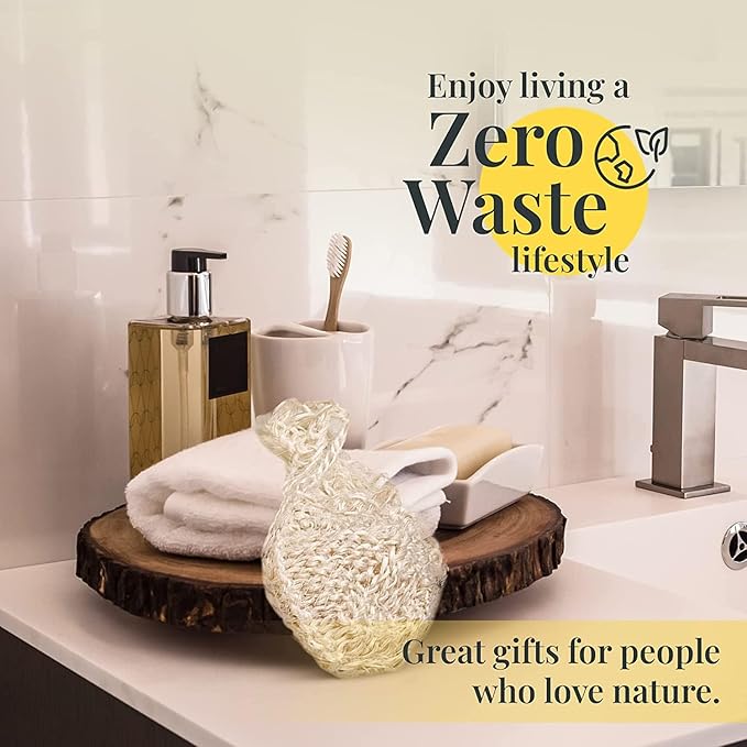 Natural Handwoven Sisal Loofah Body Scrubber - Organic Shower Sponge Made from Premium Agave Fibers - Arabic-Turkish Style with Bar Soap Pouch - Natural Body Scrubber for Men & Women (3-Pack)