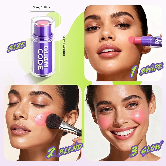 Glam Code Blush Makeup Stick - Makeup Lip + Cheek Stick for Eyes, Lips & Cheeks, Multi-Use Cream Blush Stick with Natural Flush, Hydrating & Long-lasting丨Vegan & Cruelty-Free - 02#