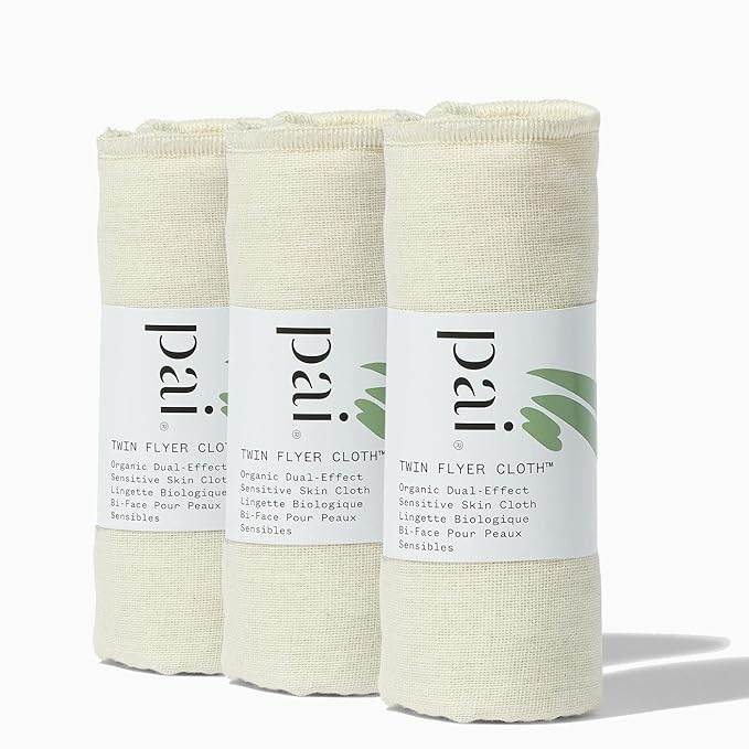 Pai Skincare - The Twin Flyer Organic Dual-Effect Face Cloth | Natural, Vegan, Sensitive Skincare (3 Pack)