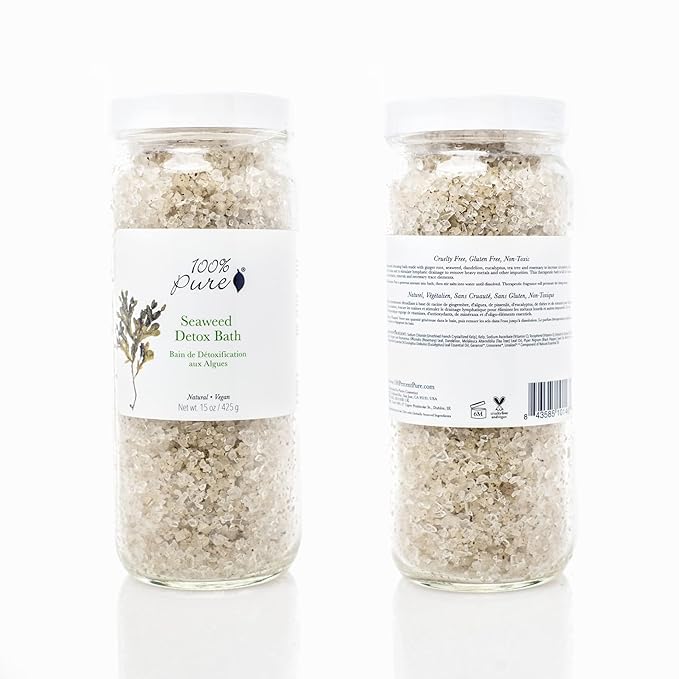 100% PURE Seaweed Detox Bath Soak, Bath Salts for Relaxation, Made with Eucalyptus Essential Oil, Spa Kit for Home, Bath Soak with Essential Oils - 15 Oz