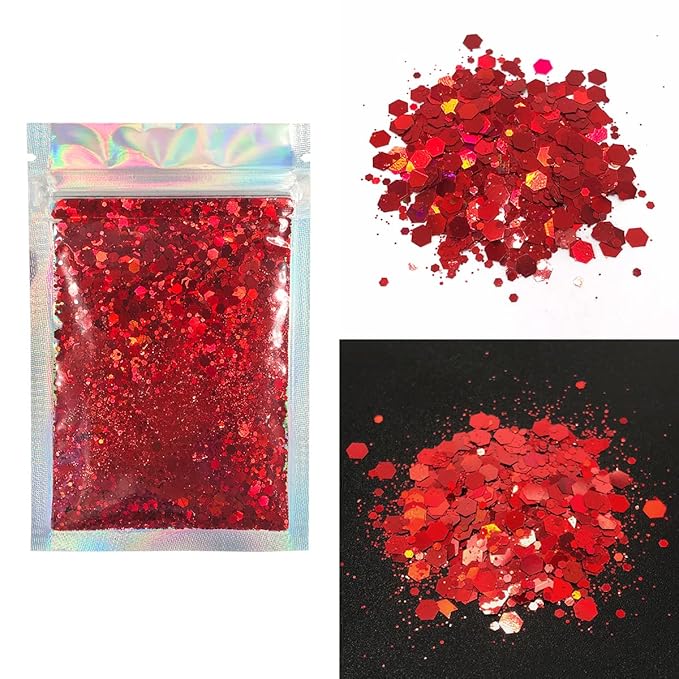 Red Face & Body Glitter - Cosmetic Grade Chunky Glitter - Uses Include: Festival Rave Makeup Face Body Nails Resin Arts & Crafts, Resin, Tumblers, Bath Bombs - Solvent Resistant