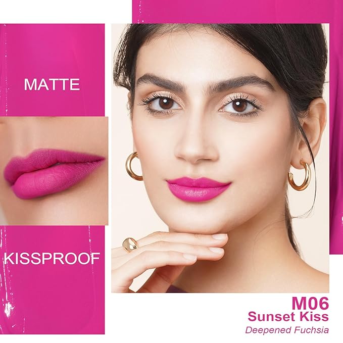 Oulac Hot Pink Lipstick Matte for Women, Pink Long Lasting Lipstick, No-Transfer Liquid Lipsticks,High Impact Lip Color with Vitamin E Waterproof Formula,Cruelty Free&Vegan M06