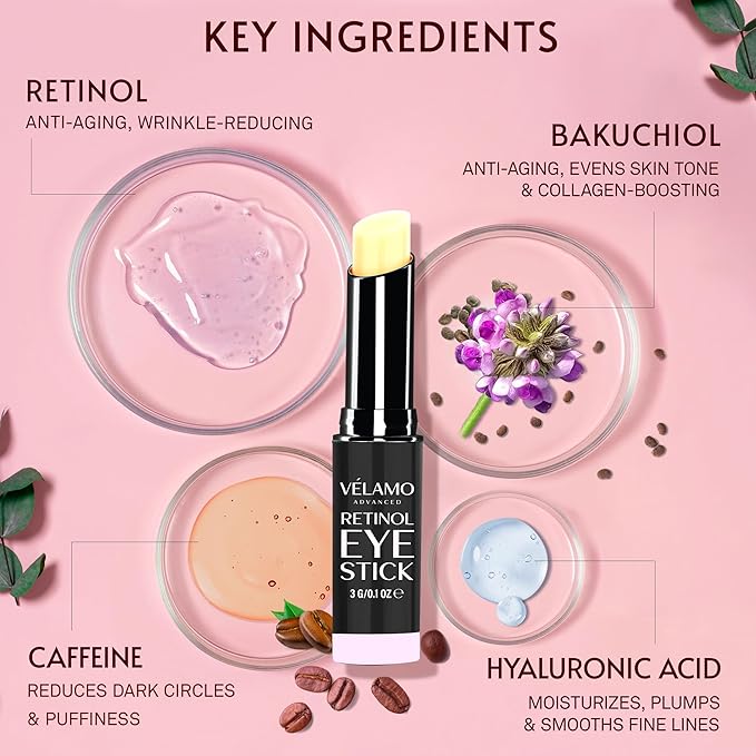 VELAMO ADVANCED Retinol Eye Stick Duo: Energizing & Renewing Under Eye Balms for Dark Circles, Puffiness, Fine Lines & Wrinkles - Travel Essentials, Portable & Perfect for On-the-go Use