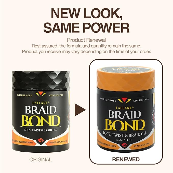 Laflare 430 ml Braid Bond Gel Bulk Extreme Hold for Natural & Kids Hair, Vegan, Nourishing, Braiding Hair, Twist Hair (Musk)