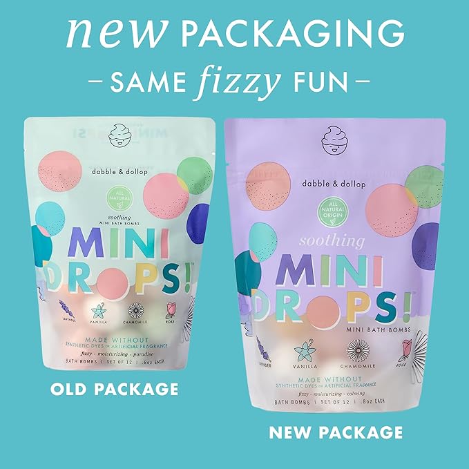 Dabble & Dollop Soothing Mini Bath Bombs & Vanilla Shampoo, Body Wash and Bubble Bath for Kids - All Natural, Resealable Pouch, Foaming Whip, Vegan, Gluten-Free, Cruelty-Free (Pack of 2)