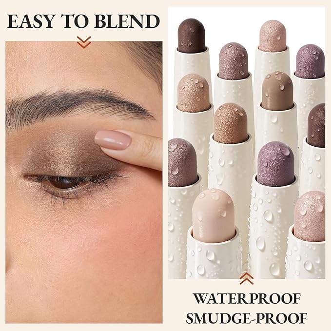exmiloo Cream Eyeshadow Stick - 2-in-1 Dual-Ended Shimmer Eye Shadow Stick - Silky Smooth, Waterproof, Crease-Proof, Long-Lasting Eyeshadow for Women Girls (Bronze Glow)