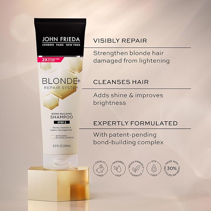 John Frieda Repair Shampoo Bond-Building Formula, for Blonde,Damaded Hair, Vegan, Cruelty & Paraben-Free, Not Tested On Animals 8.3 Fl Oz