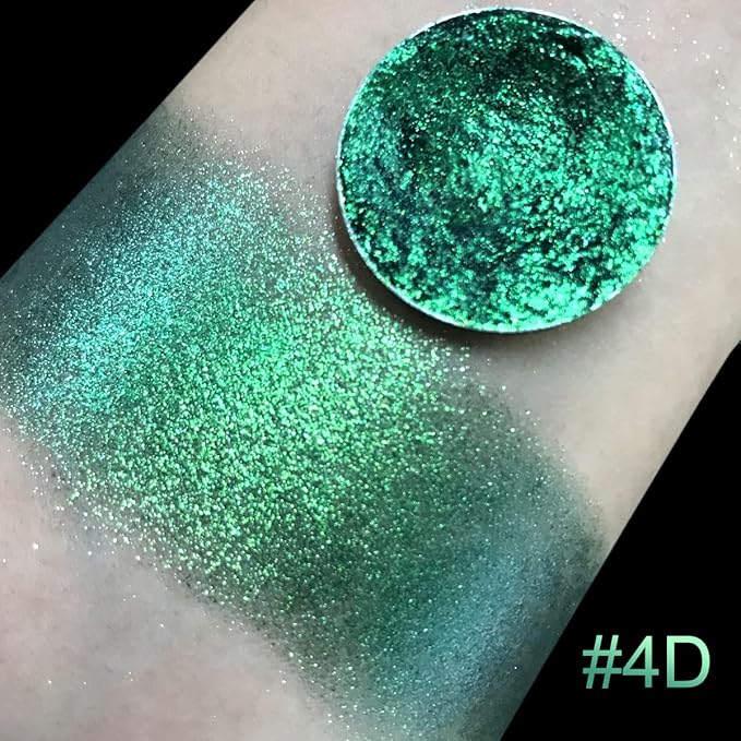 Green Eyeshadow Shimmery, Highly Pigmented Metallic Eye Glitter, Long Lasting Forest Green Sparkly Duo Chrome Eyeshadow Palette, Smooth Chameleon Glitter Eye Shadow for St Patrick’s Day, Talc Free#4D