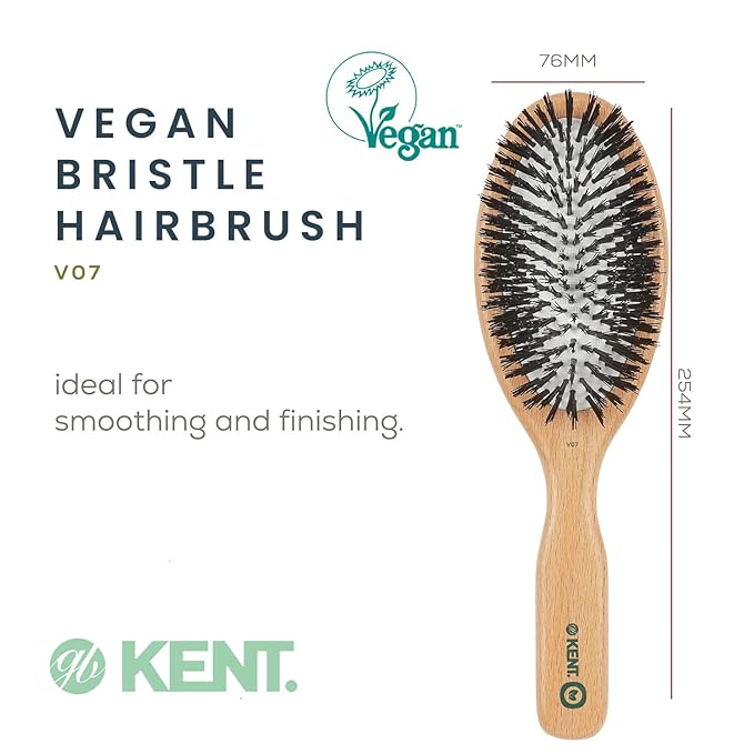 Kent V07 Vegan Boar Bristle Hair Brush, Large Organic Hair Brush for Smoothing and Boosting Shine, Eco Friendly Paddle Brush Ideal for All Hair Types