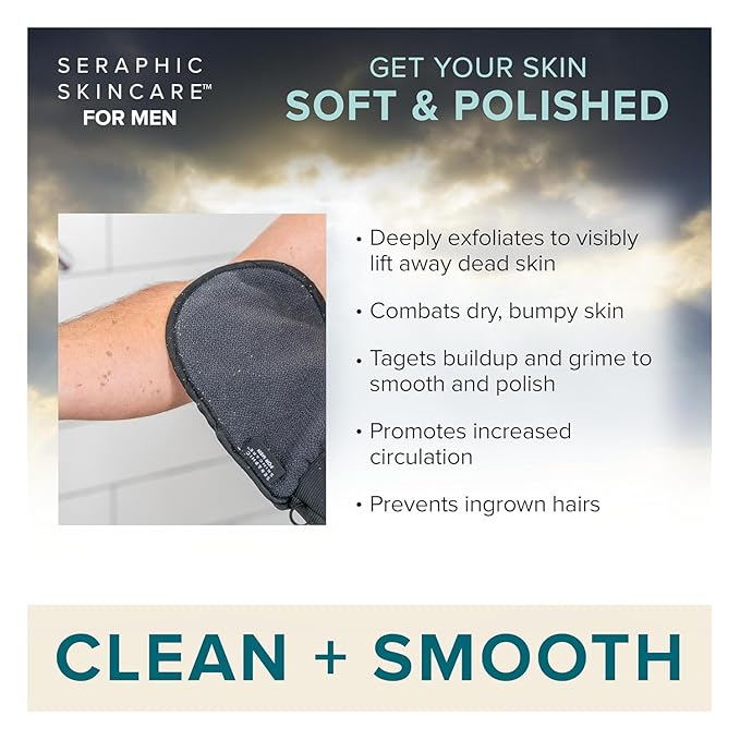 Seraphic Skincare Men Ultimate Body Exfoliating Mitt for Body, Exfoliating Glove & Body Scrubber for Shower Use, Deep Body Exfoliation, Dead Skin Removal & Self Tanner Washcloth