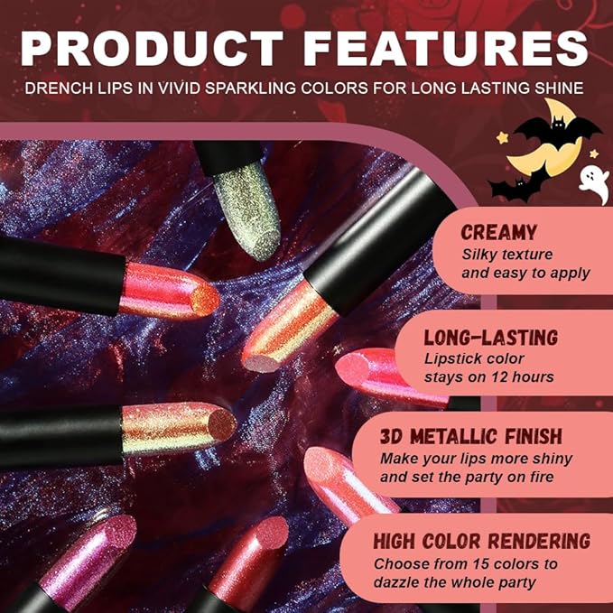 Kaely Glitter Metallic Lipstick Makeup, Shimmer Metallic Lipsticks for Women, High Pigmented Lip Gloss Long Lasting Waterproof Smudge Proof, Vegan & Cruelty-Free, 11