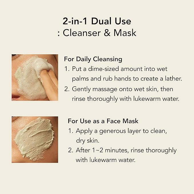 Whipped Korean Skincare Face Wash, Deep Cleansing Vegan Facial Cleanser for Oily Skin and Pore Care with Niacinamide, Hyaluronic Acid, Ceramide, Mugwort & Teatree, Doubles as a Face Mask, 4.5 oz