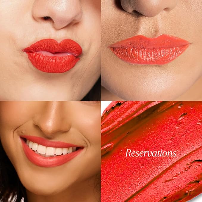 Mini 4Ever Haute Lipstick – Coral Lipstick Long Lasting, Bold Satin Finish, Vegan, Cruelty-Free - Clean & Natural, Travel-Friendly Lip Color (Reservations)