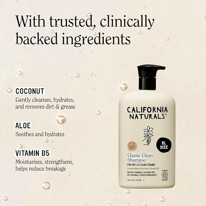 California Naturals Vanilla Bloom Shampoo, Sulfate Free, Scalp and Hair Care for Women and Men, Coconut Cleansing Complex, Natural, Vegan, Cruelty, Silicone, and Paraben Free, All Hair Types, 20 fl oz