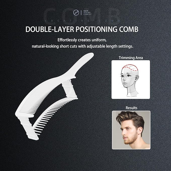 NebulaBloom Professional Hair Cutting comb, Fading Comb, Dual-Layer Fast and Convenient Trimming, Interchangeable Left/Right-hand Self Haircut comb Kit, hair Styling DIY Haircuts, groom tool