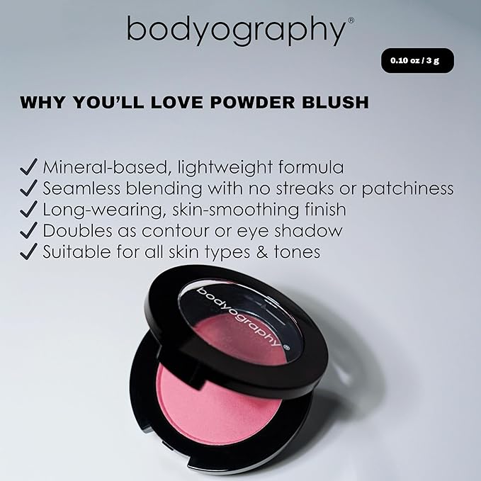 Bodyography Pressed Blush | Silky, Buildable Powder Formula for Cheeks | Rich Pigment with Long-Wearing Finish | Paraben, Gluten, Talc, Fragrance, Cruelty-Free & Vegan | Bashful - Peach