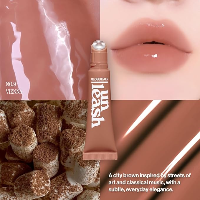 UNLEASHIA Sunset Dazzle Gloss Balm | Hydrating Tinted Gloss Balm, Lasting Relief, Vegan, Moisturizing Plumpy Formula with Peptides and Vitamins (No.9 Vienna)