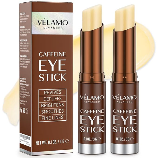 VELAMO ADVANCED Caffeine Eye Stick: Energizing & Hydrating Under Eye Balm for Dark Circles & Puffiness - Travel Essentials, Portable & Perfect for On-the-go Use, 0.1 OZ/3g 2 Pcs