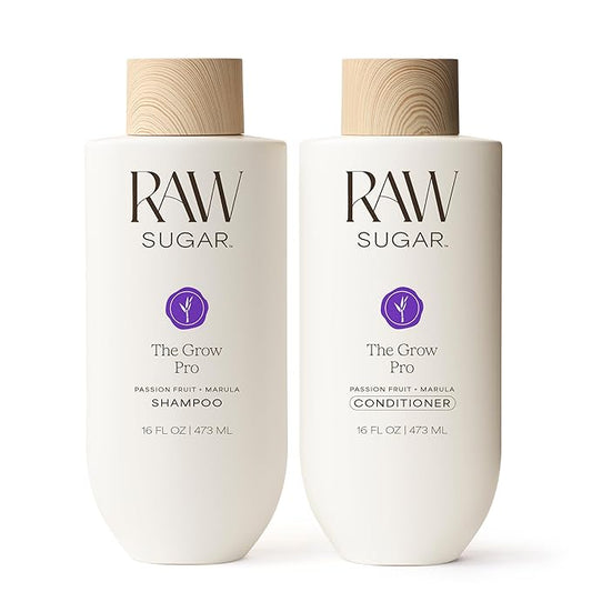 Raw Sugar Grow Pro Hair Care Bundle- Shampoo & Conditioner with Vegan Biotin for Anti-Thinning & Pro-Lengthening, Passion Fruit & Marula for Fuller Hair, Formulated without SLS/SLES or Parabens