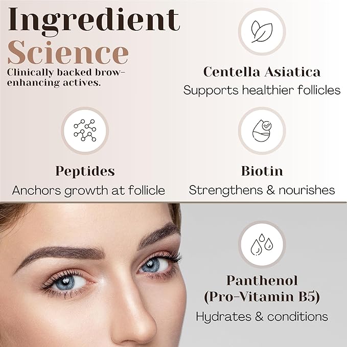 Eyebrow Growth Serum – with Biotin & Peptides – Regrow Eyebrow Hair – Nourishing Formula for Thicker, Fuller, Natural-Looking Brows – Vegan, Cruelty-Free – Made in USA – 5 ml