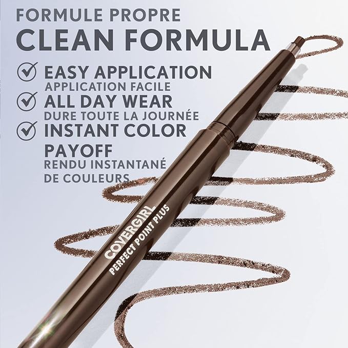 CoverGirl Perfect Point Plus Eyeliner Pencil, Midnight Blue, Long-Lasting, Versatile Navy, Soft Smudging Tip, No Sharpening Needed, Pack of 1