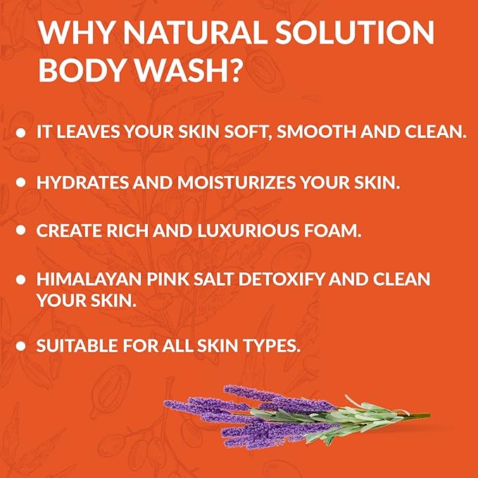 Natural Solution Moisturizing Shower Gel, Purifying & Nourishing with Organic Lavender Oil, for All Skin Types Himalayan Pink Salt Body Wash, 500 ml Each, Pack of 4