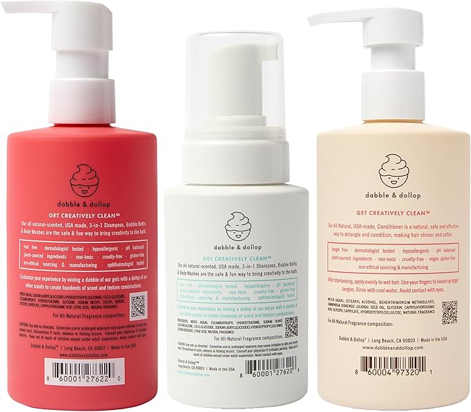 Dabble & Dollop Berry Body Wash & Conditioner Bundle, Paraben & Sulfate Free, Vegan, Gluten-Free, Strawberry, Vanilla and Cherry (Set of 3)