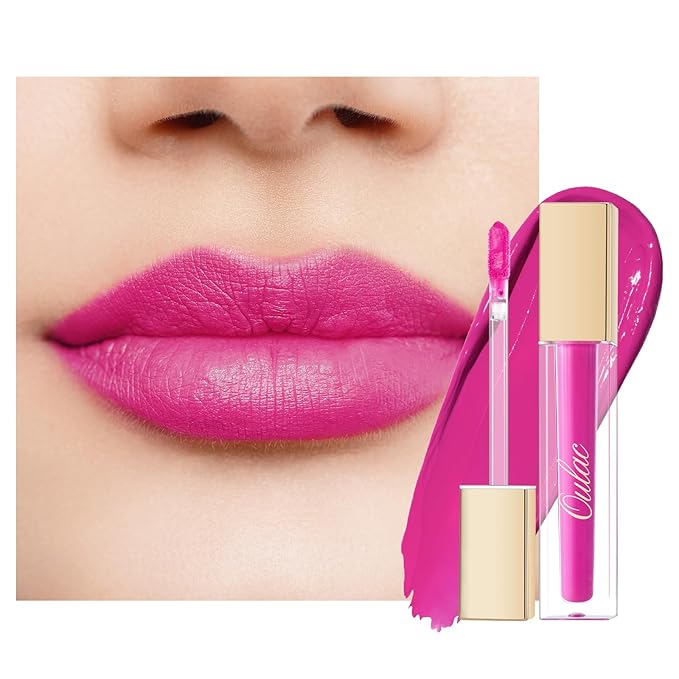 Oulac Hot Pink Lipstick Matte for Women, Pink Long Lasting Lipstick, No-Transfer Liquid Lipsticks,High Impact Lip Color with Vitamin E Waterproof Formula,Cruelty Free&Vegan M06