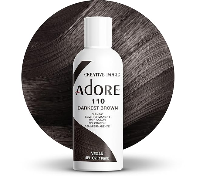 Adore Semi Permanent Hair Color (110 Darkest Brown) | Vegan & Cruelty-Free Brown Hair Dye | No Ammonia, No Peroxide, No Alcohol | 4 Fl Oz