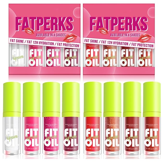 8 Colors Big Brush Head Lip Oil, Smooth Glossy Lip Glow Oil, Ultra-Hydrating & Nourishing, Long Lasting Fresh Transparent Tinted Plumping Lip Oil, Non-Sticky Formula (SetA+B)