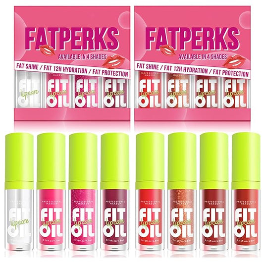 8 Colors Big Brush Head Lip Oil, Smooth Glossy Lip Glow Oil, Ultra-Hydrating & Nourishing, Long Lasting Fresh Transparent Tinted Plumping Lip Oil, Non-Sticky Formula (SetA+B)