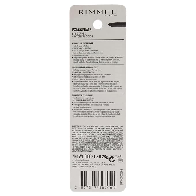 Rimmel London Exaggerate Waterproof Eye Definer Eyeliner,Highly Pigmented,Long-Wearing,Built-In Smudger,212,Rich Brown,0.01oz,(Pack of 2)